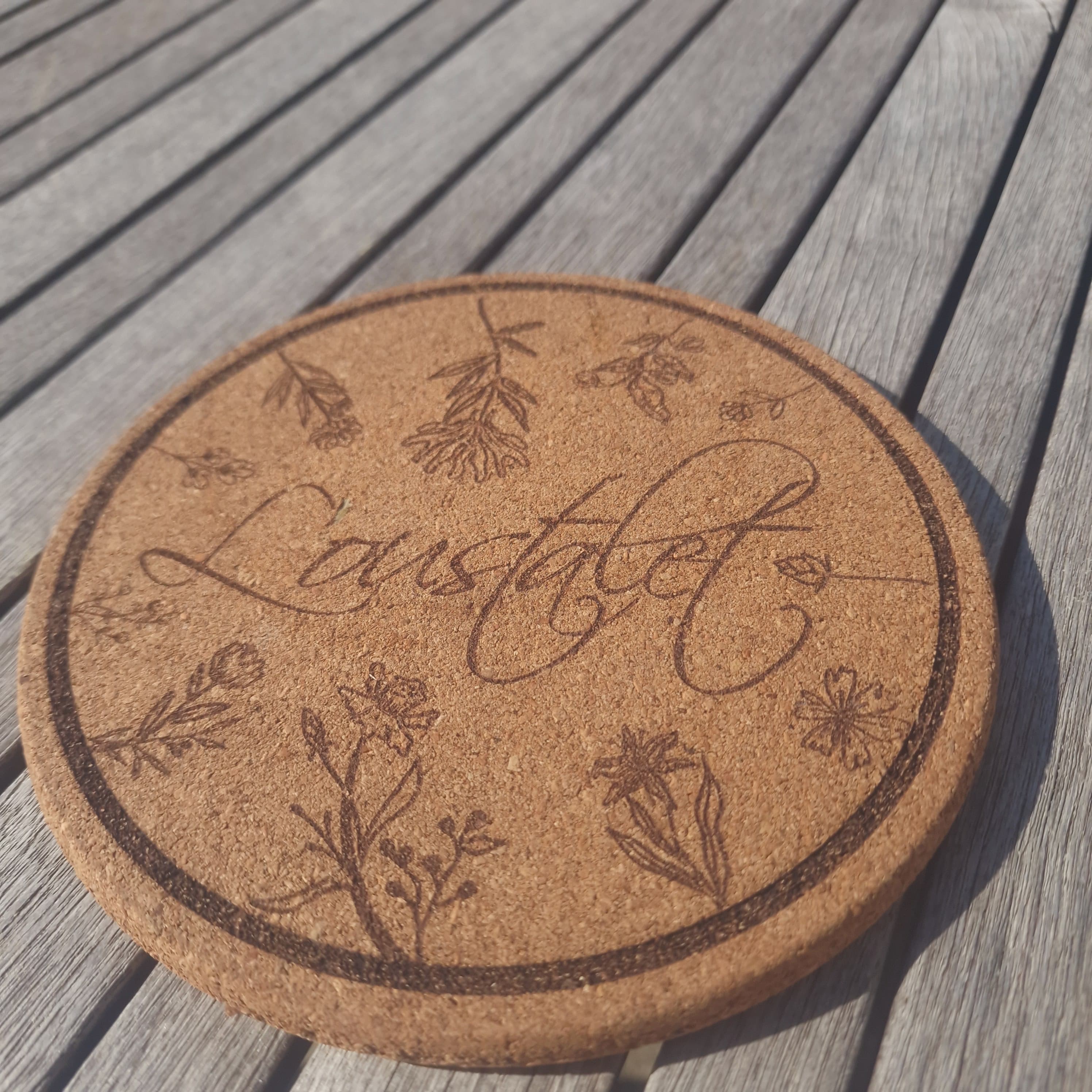 Sous-verre en liège gravé Loustalet